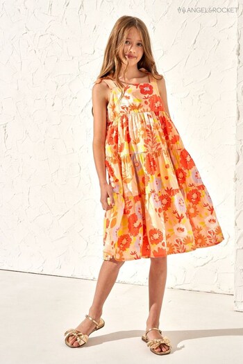 Angel & Rocket Julieta Orange Ribbon Strap Print Dress (M05773) | £30 - £34