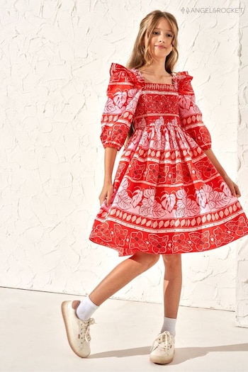 Angel & Rocket Lola Red Floral Batik Print Dress (M05918) | £28 - £32