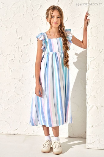 Angel & Rocket Maxine Blue Stripe Maxi Windstopper Dress (M05935) | £30 - £34