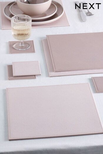 Set of 4 Blush/Pink Reversible Faux Leather Placemats and Coasters Set (M05942) | £22