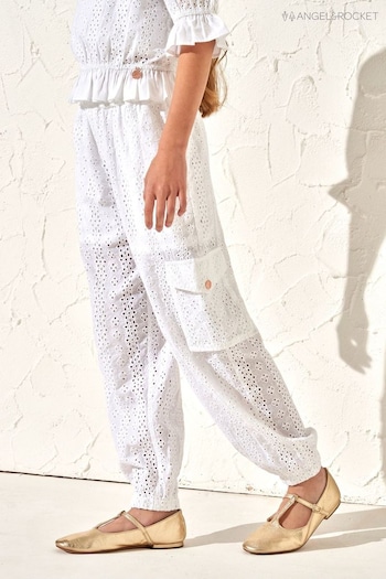 Angel & Rocket Cleo Broderie Cargo White Trousers print (M06067) | £26 - £30