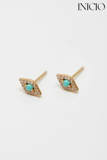 Inicio Gold Plated Gift Pouch Evil Eye Stud Earrings (M06796) | £26
