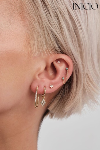 Inicio Gold Tone Chain Stud Hoop Earrings (M06918) | £35