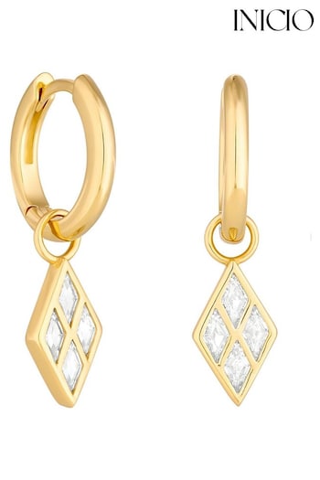 Inicio Gold Plated Diamond Shape Cubic Zirconia Charm Earrings (M07147) | £35
