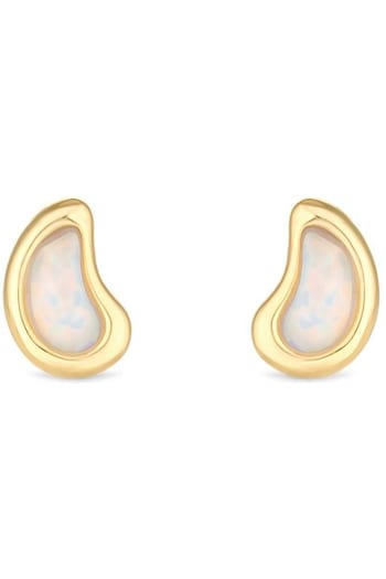 Inicio Gold Tone Gift Pouch Opal Stud Earrings (M07149) | £25