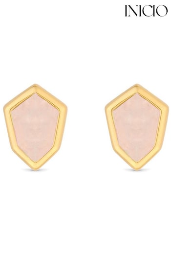 Inicio Gold Tone Gift Pouch Quartz Stud Earrings (M07332) | £26