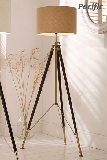 Pacific Brass Tan Leather and Antique Brass Tripod Floor Lamp (M08072) | £280