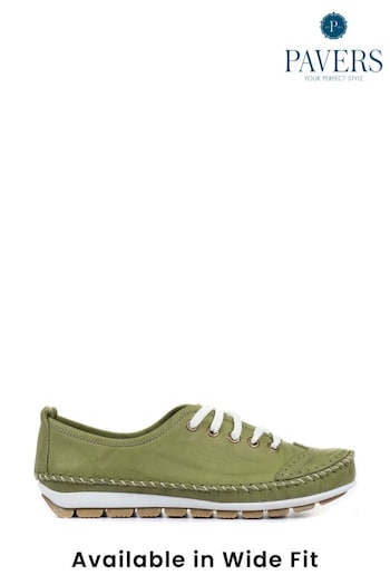 Pavers Lime Green Ladies Leather Lace-Up Trainers (M08303) | £45