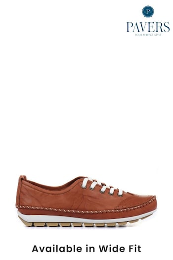 Pavers Tan Ladies Leather Lace-Up Trainers (M08306) | £45