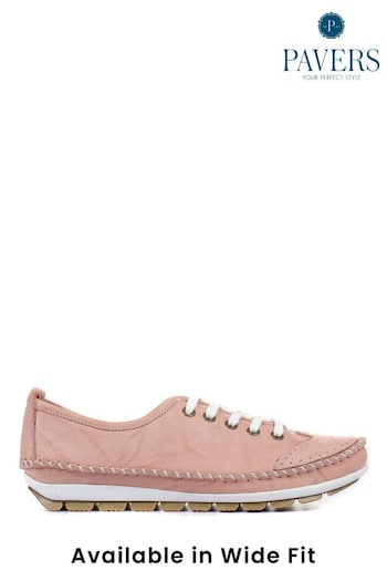 Pavers Rose Pink Ladies Leather Lace-Up Trainers (M08307) | £45