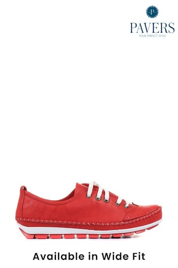 Pavers Red Ladies Leather Lace-Up Trainers (M08308) | £45
