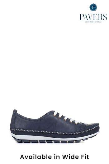 Pavers Navy Ladies Leather Lace-Up Trainers (M08309) | £45