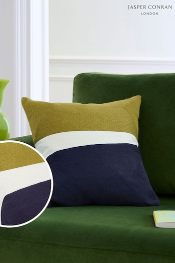 Jasper Conran London Green/Blue Colourblock Crewel Embroidered Cushion (M0J370) | £55
