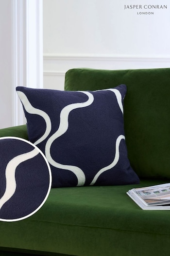 Trending: Faux Fur Navy Blue Wiggle Embroidered Feather Filled Cushion (M0J423) | £45