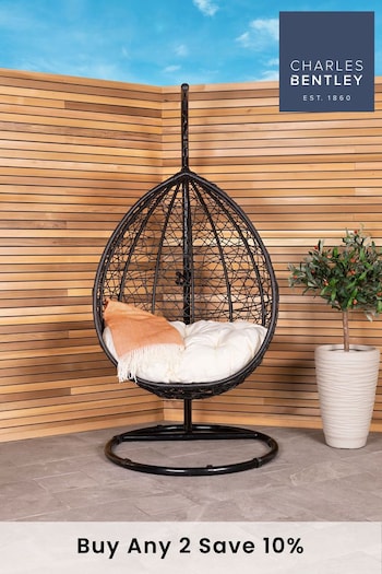 Charles Bentley Black Garden Rattan Hanging Swing Chair (M12755) | £330
