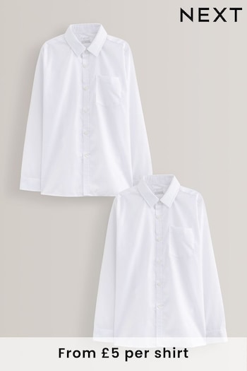 White Easy Fastening Long Sleeve School Shirts 2 Pack (3-12yrs) (M13602) | £10 - £13.50
