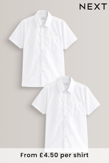 White Regular Fit Easy Fastening Short Sleeve School Shirts 2 Pack (3-12yrs) (M13603) | £9 - £12.50