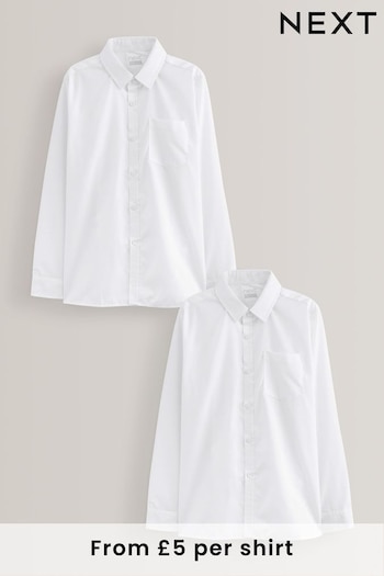 White Regular Fit 2 Pack Long Sleeve School Shirts (3-17yrs) (M13605) | £10 - £17.50