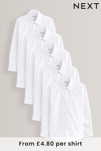 White Slim Fit 5 Pack Long Sleeve School Shirts (3-17yrs) (M13606) | £24 - £37