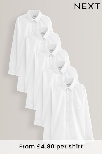 White Regular Fit 5 Pack Long Sleeve School classic Shirts (3-17yrs) (M13611) | £24 - £37