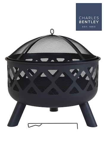 Charles Bentley Black Large Round Garden Metal Fire Pit With Mesh (M14073) | £115