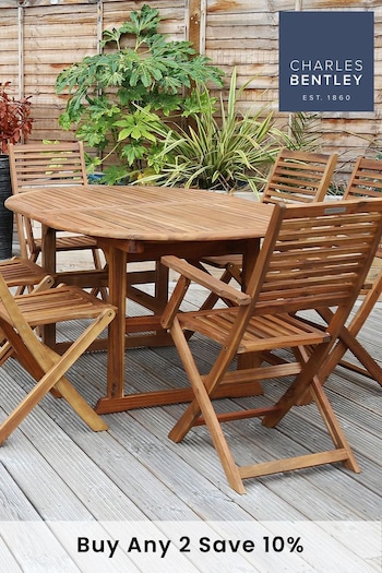 Charles Bentley Wood Garden Acacia Hardwood Furniture Set With Extendable Table & 6 Chairs (M14646) | £550