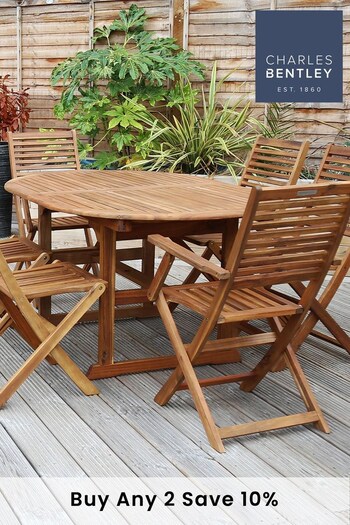 Charles Bentley Wood Garden Acacia Hardwood Furniture Set With Extendable Table & 6 Chairs (M14646) | £550