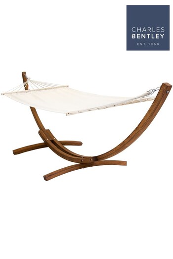 Charles Bentley Natural Garden Hammock With Wooden Arc Stand Hammock Lounge Chair (M14662) | £210