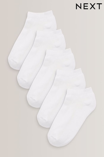 Plain White 5 Pack Cushioned Footbed STRETCH Trainer Socks (M14979) | £7 - £9