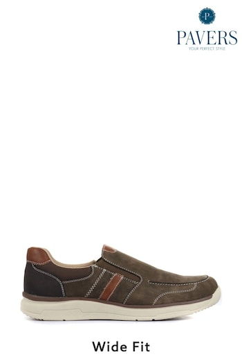 Pavers Brown Mens Wide Fit Slip-On Trainers (M14999) | £43