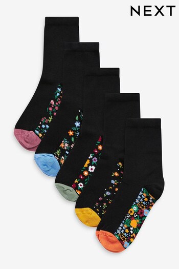 Floral Black Footbed Ankle Socks 5 Pack (M15121) | £12