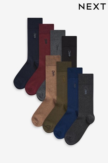 Multi 8 Pack Embroidered Stag Socks (M16302) | £22