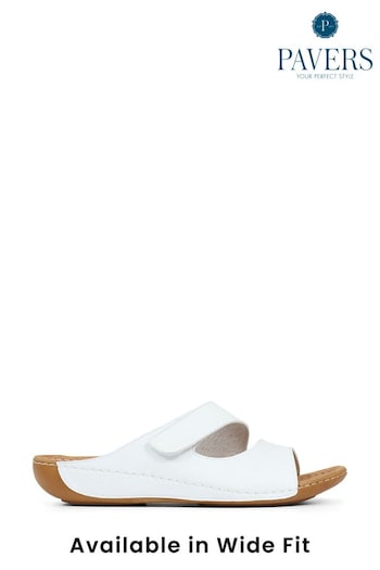 Pavers White Wide Fit Adjustable Leather Mules (M18788) | £29.99