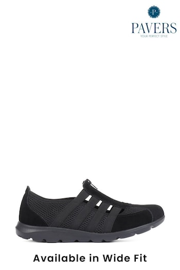 Pavers Ladies Wide Fit Casual Slip-On Shoes Schwarz (M18843) | £35