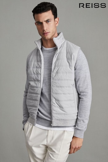 Reiss Soft Grey William Hybrid Quilt and Knit Zip-Through Gilet (M20133) | £138