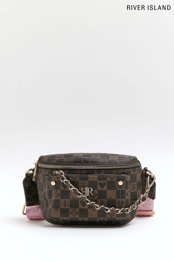 River Island Girls Brown Checkerboard Curved X Body Bag (M20901) | £18