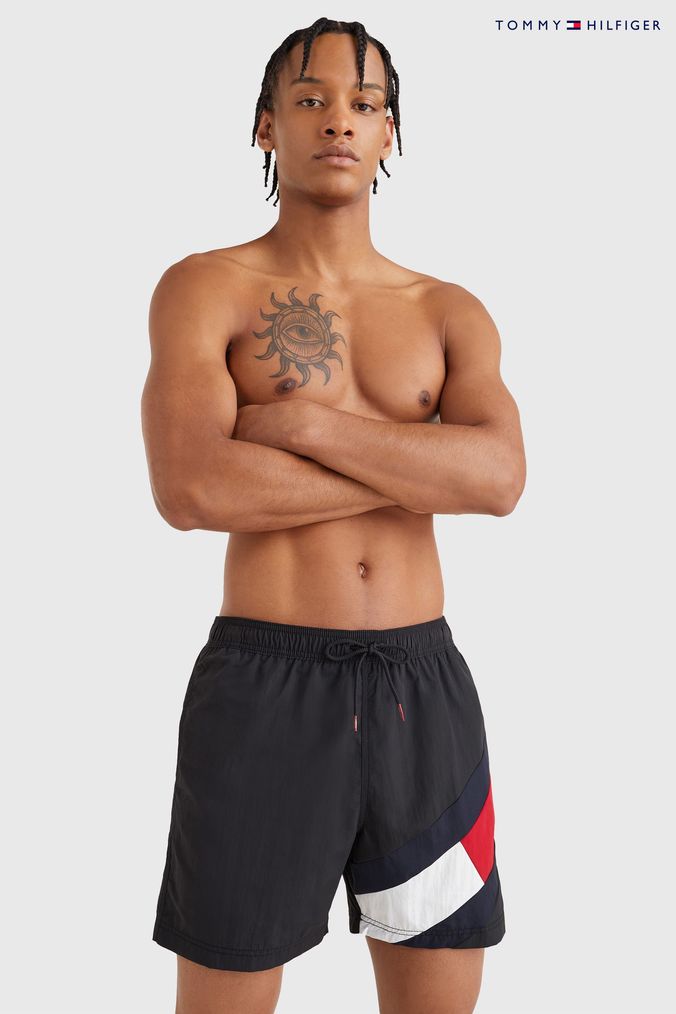 Mens plain black hot sale swim shorts