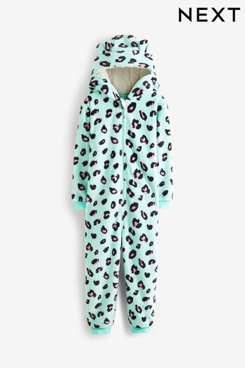 Turquoise Blue Leopard Animal Fleece all in one (3-16yrs) (M20968) | £22 - £34