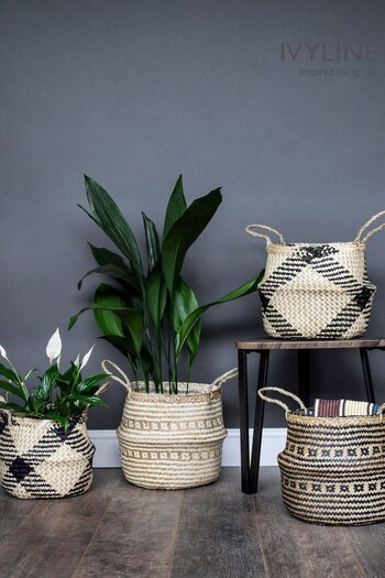Ivyline Natural Small Seagrass Chevron Lined Basket (M21444) | £25