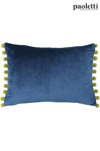 Riva Paoletti Indigo Blue/Olive Green Fiesta Velvet Polyester Filled Cushion (M21529) | £17