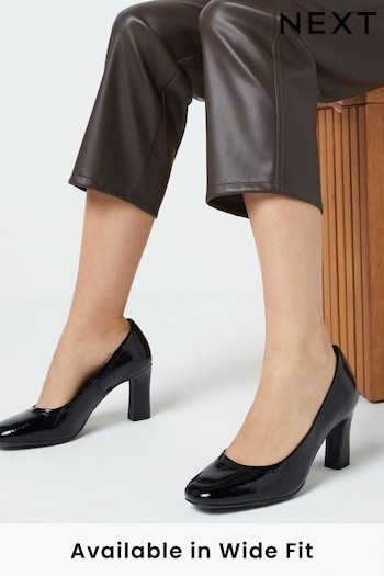 Black Patent Regular/Wide Fit Forever Comfort® Round Toe Block Heel Court Shoes (M23517) | £34