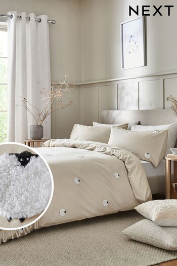 Natural Tufted Sheep 100% Cotton Duvet Cover And Pillowcase Set (M26234) | £50 - £80