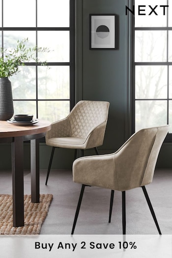 Set of 2 Monza Faux Leather Mink Natural Hamilton Arm Dining Chairs (M29633) | £330