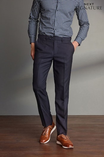 Navy Blue Signature 100% Wool Trousers Solar With Motion Flex Waistband (M32902) | £59