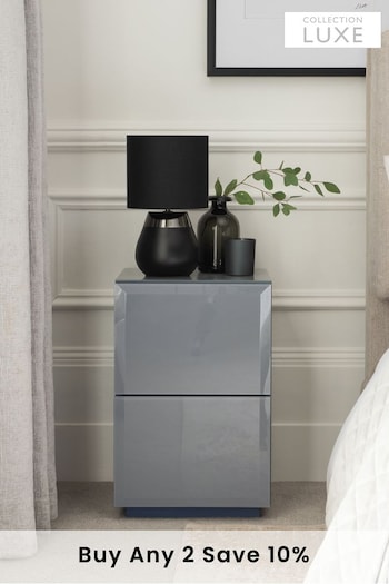 Grey Sloane Glass Collection Luxe 2 Drawer Slim Bedside Table (M35196) | £299