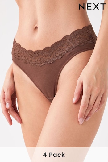 Praline High Leg Cotton and Lace Knickers 4 Pack (M35410) | £16