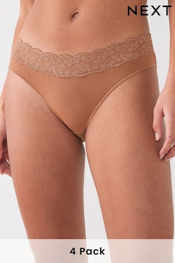 Caramel High Leg Cotton and Lace Knickers 4 Pack (M35411) | £16