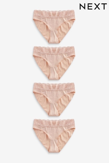 Blush Pink High Leg Cotton and Lace Knickers 4 Pack (M35412) | £16