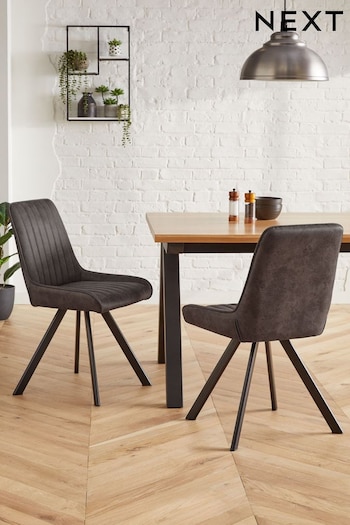 Set of 2 Monza Faux Leather Peppercorn Brown Oakley Black Legs Dining Chairs (M35737) | £290