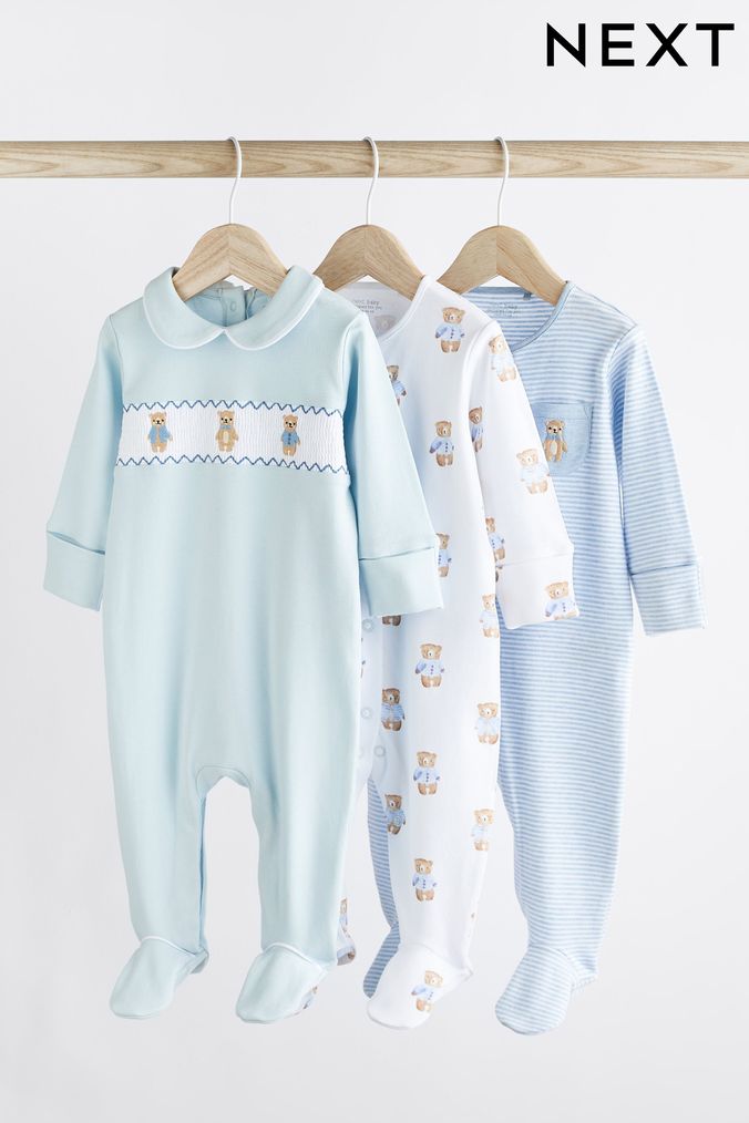 Blue Bear Baby Sleepsuits 3 Pack (0-2yrs) (M35891) | £20 - £22